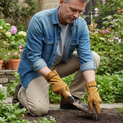 Leather Work Gardening Gloves for Men Women, Thorn-Proof Rose Pruning and Heavy-Duty Yard Work, Driving - size: Large (Pack of 1)