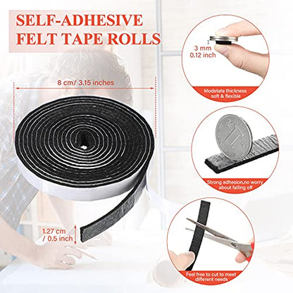 Zonon 4 Rolls 120 Inch Felt Strip with Adhesive Backing Felt Tapes Furniture Strip Rolls Self Stick Heavy Duty Polyester for Protecting Furniture and DIY Adhesive(Black,0.5 Inch) - color: Black, size: 0.5 Inch