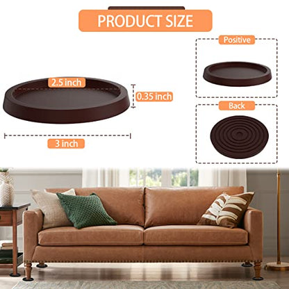 Furniture Coasters Non-Slip Bed Leg Pads Round Rubber Anti Sliding Caster Cups for Hardwood Floors Brown 16PCS 2.5inch - size: 2.5in Brown 16Pcs