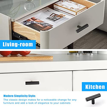 KNOBWELL 6 Pack Single Hole Black Cabinet Knobs, 2" Modern Matte Black Drawer Knobs T Bar Stainless Steel Kitchen Cabinet Knobs and Pulls - color: Black, size: 2 inch(50mm)
