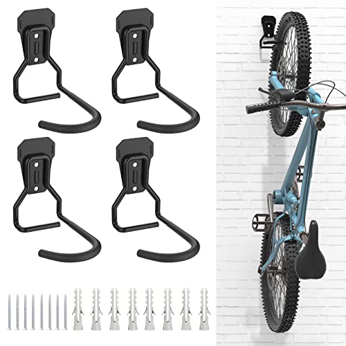 Housolution Bike Wall Mount with Fixed Hook, [4 Pack] Heavy Duty Bike Storage Rack, Bike Rack Vertical Stand for Garage - Easily Hang/Detach - with Screws Iron Bike Hanger Brackets - size: 4 Pack