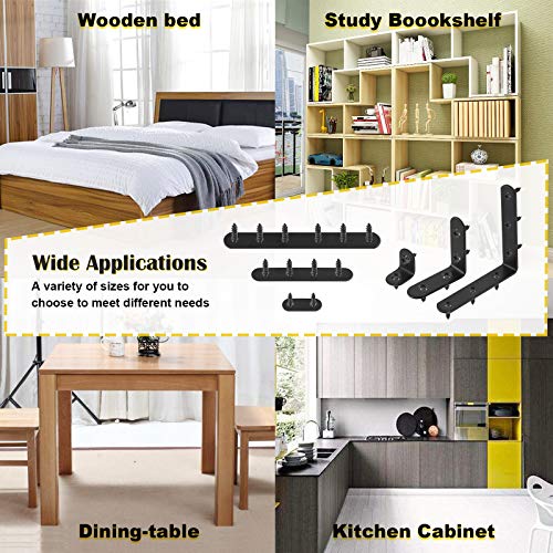 24 Sets Black Corner Braces L Brackets and Straight Braces Mending Plates Heavy Duty Assortment Kit with Screws Fasteners for Wood Shelf Chair Cabinet Furniture (20/50/100mm,40/100/160mm)