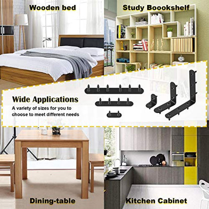 24 Sets Black Corner Braces L Brackets and Straight Braces Mending Plates Heavy Duty Assortment Kit with Screws Fasteners for Wood Shelf Chair Cabinet Furniture (20/50/100mm,40/100/160mm)