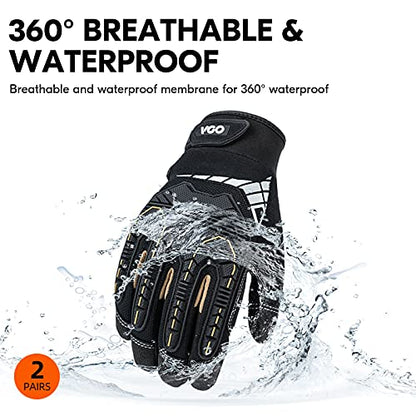 Vgo... 2-Pairs 32°F Waterproof High-Dexterity Heavy-Duty Winter Mechanic Gloves, Impact & Vibration Reduction (S, Black&Gold, SL8849FW) - color: Gold&black-lined, size: Small (2 Pairs)
