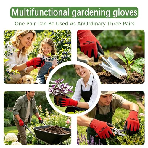 Unisex gardening gloves with a breathable latex coating, suitable for gardening, carrying, and other similar tasks - color: 6 Pairs Red Gloves