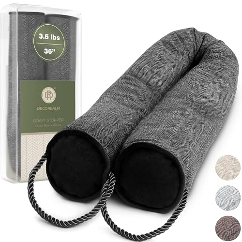 Under Door Draft Stopper and Blocker, Draft Guard for Doors and Windows, Decorative Fabric Cylinder Blocker Provides Weighted Door Insulation by DECOREALM (Black, 36 Inches) - color: Charcoal, size: 36"