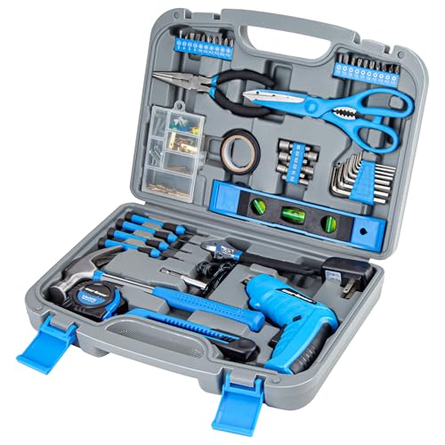 CARTMAN 149 Piece Tool Set General Household Hand Tool Kit with Cordless Screwdriver Blue - style: 149 PC