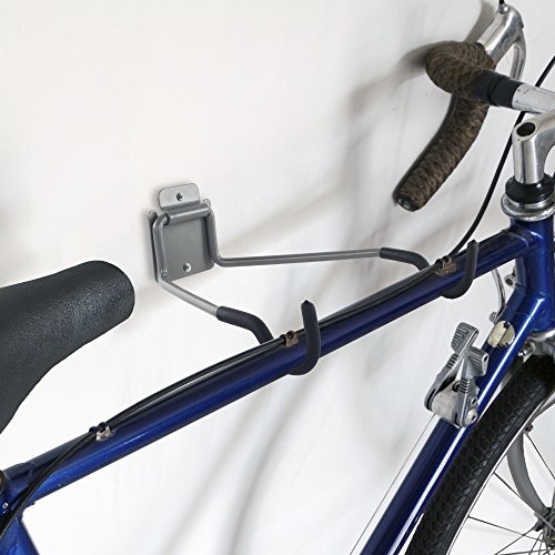 Stalwart Bike Wall Mount - EVA Foam Padded Bicycle Hooks with 50lb Capacity - Flip-Up Garage Bicycle Rack for Mountain, Road, and Kids Bikes by Rad Sportz, Silver, Black