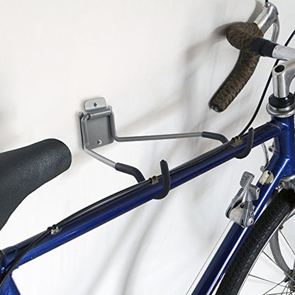 Stalwart Bike Wall Mount - EVA Foam Padded Bicycle Hooks with 50lb Capacity - Flip-Up Garage Bicycle Rack for Mountain, Road, and Kids Bikes by Rad Sportz, Silver, Black