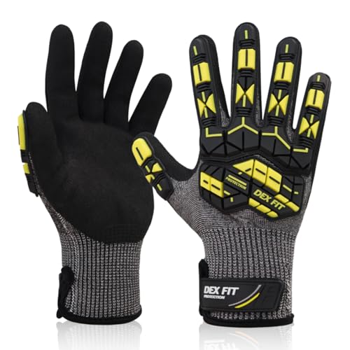 DEX FIT Level 7 Cut Resistant Gloves SSG713 Impact - Steel Fiber Protection, Sandy Nitrile Grip, Anti-Vibration, Shock Absorbing, Comfort and Dexterity, Durable and Washable; Grey M (8) 1 Pair - color: Grey Impact, size: Medium (1 Pair)