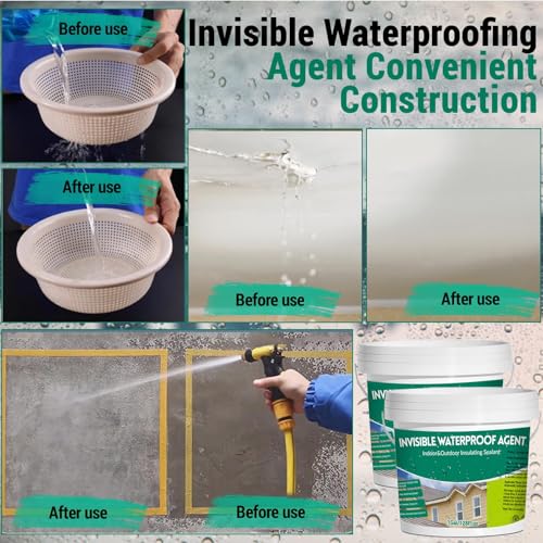 2Gal/256Fl.oz Transparent Waterproof Coating Invisible Waterproof Agent Set with Indoor&Outdoor Insulating Sealant with Wooden Brush Putty Knife Cut Resistant Work Gloves Paint Roller - style: C