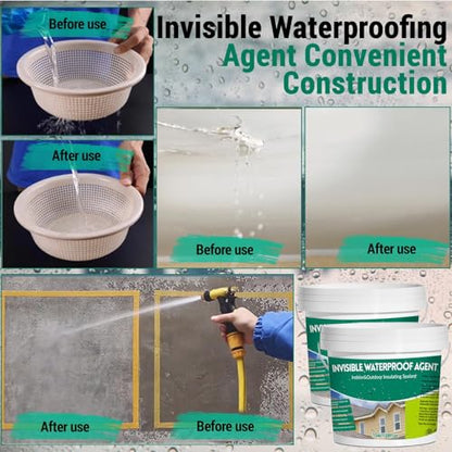 2Gal/256Fl.oz Transparent Waterproof Coating Invisible Waterproof Agent Set with Indoor&Outdoor Insulating Sealant with Wooden Brush Putty Knife Cut Resistant Work Gloves Paint Roller - style: C