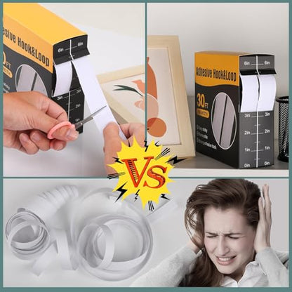 Navona 2 Boxes Heavy Duty Hook and Loop Strips with Adhesive, 60Ft Total x 1 Inch Hook and Loop Tape with Backing for Home, Office, School, and Crafting Projects, White - color: 1inx30ft-white-2Boxes