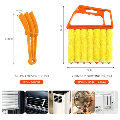 4 PCS Blind Cleaner Duster Tool, 7 Finger Handheld Window Shutters Duster with 3 Arm Cleaner Brush, Washable Mini Blinds Dust Cleaning Tools for Car Air Conditioner Vent - color: 4 Pcs