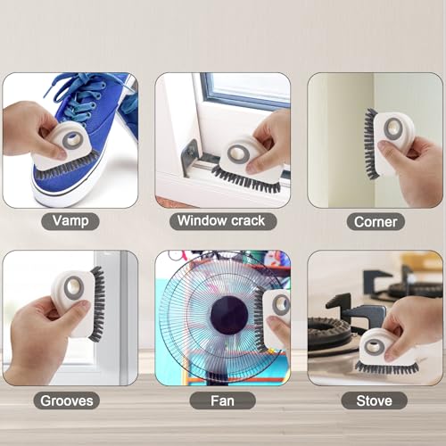 PEUTIER 2pcs Crevice Cleaning Brush, Hard Bristle Window Track Cleaning Tools 2 in 1 Cleaner Scrub Brush Grip Brush Cleaner with Hidden Scraper for Sliding Door Sill Shutter Vents Household