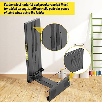 Foldable | Heavy-Duty Ladder Extender Pro, High Strength Steel Material Design Ladder Extension Pro for Stairs w/Non-Slip Mat, 11.4-18" Adjustable Height, Applicable Ladder Feet Spacing 25" - size: Pro 11.4-18"