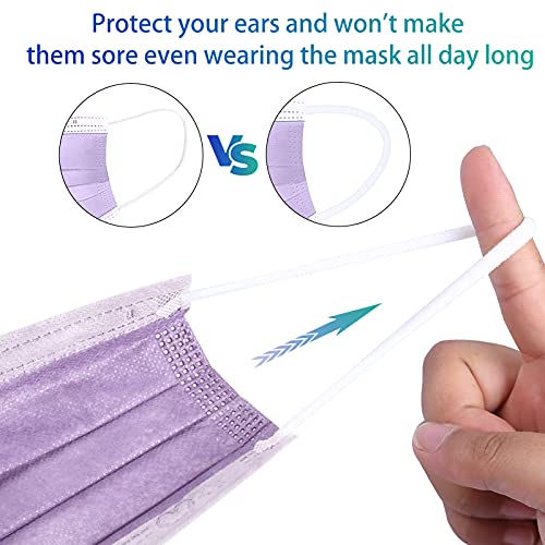 Disposable Face Mask 4-Ply for Adult, Soft Face Masks, Breathable Safety Mask… - color: Purple