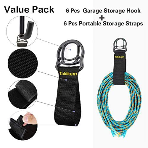 6 Set Garage Hooks - Wall Mounted, Heavy Duty, 7 Inch Large, Extension Cord Hanger, J Hooks for Ladder, Mowers, Cable Bracket - Black - size: 7 Inch- 6 Set