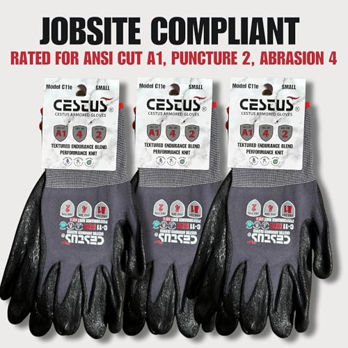 Cestus C11e, Nitrile Coated Work Gloves with Grip, Touchscreen, Reinforced Double Knit - size: XX-Large, style: 3 Pairs