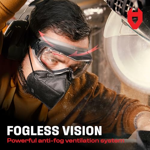 NoCry Anti Fog Safety Goggles for Men and Women with Premium Anti Scratch Coating - Vented Panoramic Lab Goggles; ANSI Z87 Certified Lab Safety Goggles, Eye Protection Goggles with Adjustable Headband