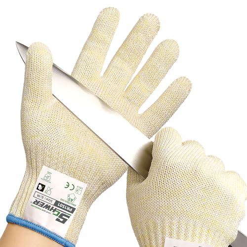 Schwer SlicePro Ultra-Durable ANSI Cut Resistant Gloves PR1501, 10X Reinforced Food Grade Cutting Glove, Mandoline Gloves for Kitchen Meat Cutting, Oyster Shucking, Fish Fillet Processing, M - color: Beige, size: Medium