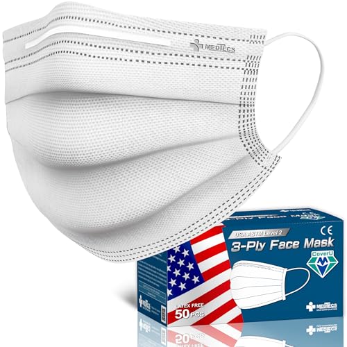 Medtecs Face Mask Disposable - 50/2000 PCS - Comfortable 3 Layer Breathable Mask, The Better Protection and Health Choice - CoverU ASTM Level 1 Adult Mask - 50 PCS - White (USA) - color: White (Usa), size: Adult - 50PC