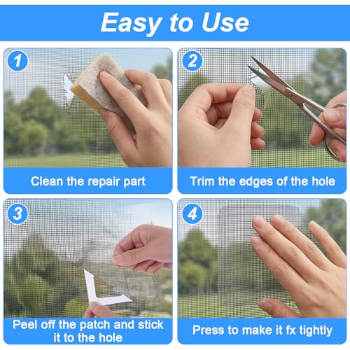 Sibba 20 Sheets Window Screen Patches Repair Kit, 4 Sizes Black Self-Adhesive Screen Patch Repair Kit for Mesh Screens Door, Strong Adhesive Fiberglass Screens Repairs Tape for Mesh Window Drain Holes