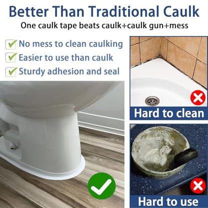 Caulk Tape, Caulk Tapes Waterproof Self Adhesive, Traditional Caulking Sealant Replacement, Caulking Strips for Toilet, Bathroom, Sink, Bathtub, Floor Wall Edge Protector（1.42" x 10.5Ft）