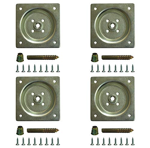 WEICHUAN Furniture Legs Mounting Hardware Sets - Include 5/16" -18 Coarse Attachment Plates, 5/16" -18 Coarse Hanger Bolts, Threaded Nuts, Screws Adapters 4 Sets, for Sofa Couch Chair Legs
