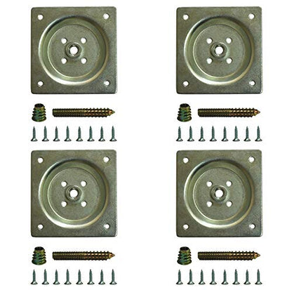 WEICHUAN Furniture Legs Mounting Hardware Sets - Include 5/16" -18 Coarse Attachment Plates, 5/16" -18 Coarse Hanger Bolts, Threaded Nuts, Screws Adapters 4 Sets, for Sofa Couch Chair Legs
