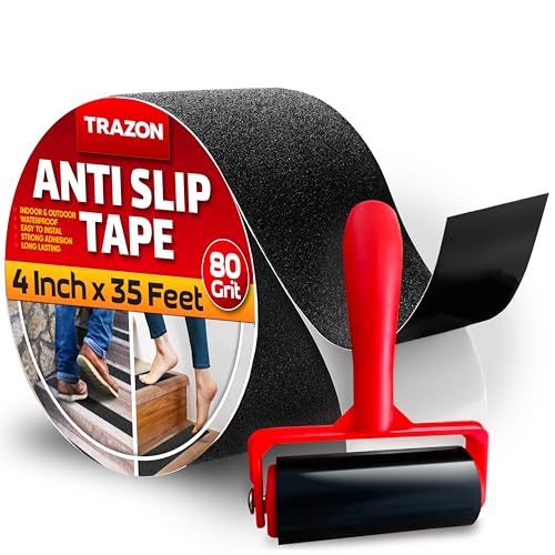 Grip Tape - Heavy Duty Anti Slip Tape for Stairs Outdoor/Indoor Waterproof 4Inch x 35Ft Safety Non Skid Roll for Stair Steps Ramp Traction Tread Staircases Grips Adhesive Non Slip Strips Walk Black - color: Black, size: 4 Inch X 35 Feet