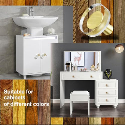 Drawer Kitchen Cabinet Knobs Glass 8 Pack Closet Brushed Gold Knob Cabinets Pulls, Dresser Drawers Cupboard Round Cut Art Hardware Handles,Solid Copper Bathroom Bedroom Pull Satin Brass Crystal Knobs - color: Gold-8 pack, size: Round