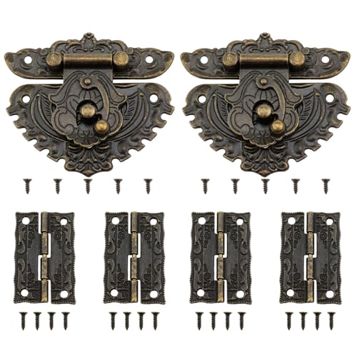 Green Bronze Jewelry Box Hinges and Latches Jewelry Box Latch for Jewelry Box Hardware 2PCS Latches and 4PCS Hinges with Matching Screw Kits 2 Set