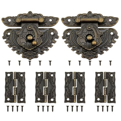 Green Bronze Jewelry Box Hinges and Latches Jewelry Box Latch for Jewelry Box Hardware 2PCS Latches and 4PCS Hinges with Matching Screw Kits 2 Set