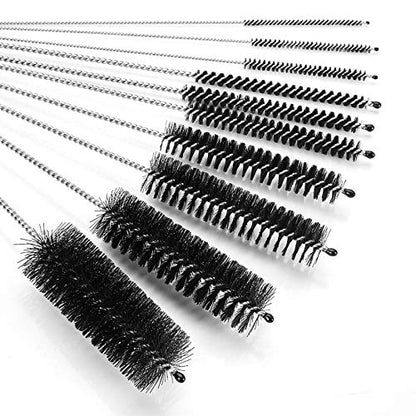 CiaraQ Bottle Cleaning Brushes, 8 Inch Nylon Tube Brush Set, Cleaner for Narrow Neck Bottles Cups with Hook, Set of 10pcs - color: Black, size: 8.0 Inch (10pcs)