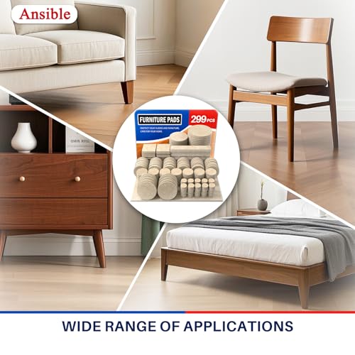 Ansible 299 PCS Felt Furniture Pads, Furniture Pads for Hardwood Floors, Chair Leg Feet Wood Floor Protectors (Beige) - size: 299 PCS Beige