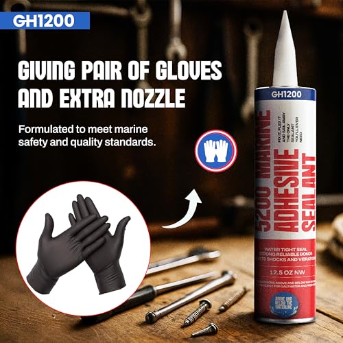 GH1200 5200 Marine Sealant White - 12.5 Oz Smoothly Dispenses Marine Adhesive with Caulk - Above & Under Water Sealant - Marine Glue Waterproof & UV Resistant - Fast Curing Permanent Seals - style: 12.5 Oz White