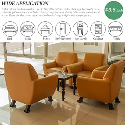 Furniture Pads 4 Pcs 3.5 Inch Rubber Non Slip Coasters Hardwood Floor Protectors for Furniture Legs Sofa Bed Piano Chair Feet Prevent Sliding Stoppers - size: 3.5 inch