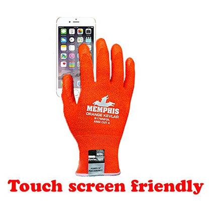 MCR Safety Gloves 9178NFOM 13 Gauge DuPont Kevlar Shell, Cut Resistant Work Gloves, Nitrile Foam Coated Palm and Fingers, Hi-Vis Orange, Medium - size: Medium
