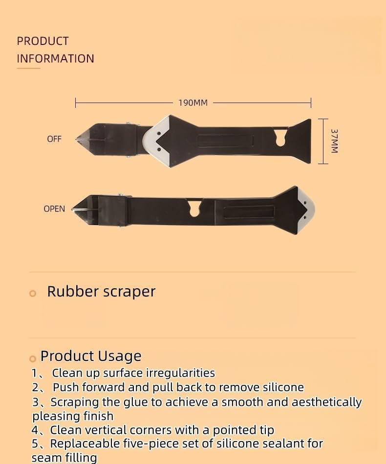 (Black) Caulk Remover Tool Kit, Grout Removal & Sealant Finishing Scraper Set for Bathroom Kitchen Tile Joints Repair