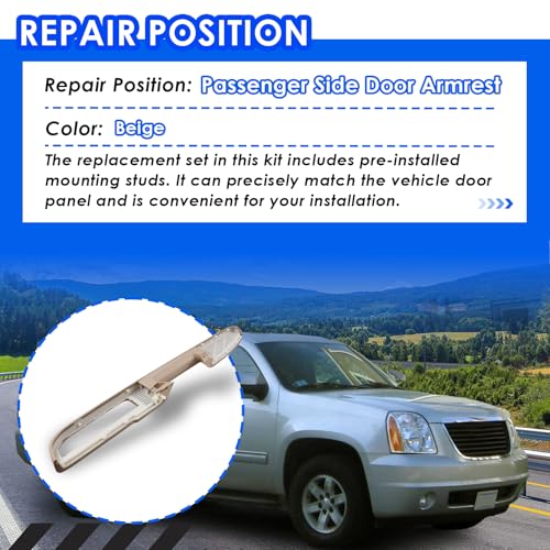 80995 Passenger Side Front Armrest Repair Kit with Door Handle (Right) 27inch Compatible with Chevrolet Chevy GMC Sierra Tahoe Suburban Silverado 2010-2014 Replace OE# 84127280 - color: Tan, size: Passenger Side