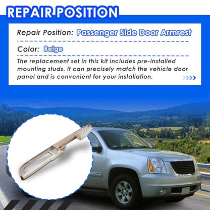 80995 Passenger Side Front Armrest Repair Kit with Door Handle (Right) 27inch Compatible with Chevrolet Chevy GMC Sierra Tahoe Suburban Silverado 2010-2014 Replace OE# 84127280 - color: Tan, size: Passenger Side