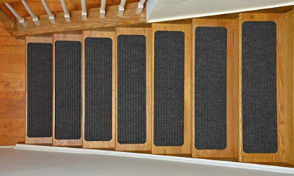 Stair Treads Collection Set of 13 Indoor Skid Slip Resistant Carpet Stair Tread Treads (7 inch x 24 inch) (Dark Grey, Set of 7) - color: Dark Grey, size: 7 Pcs - 7"x24"