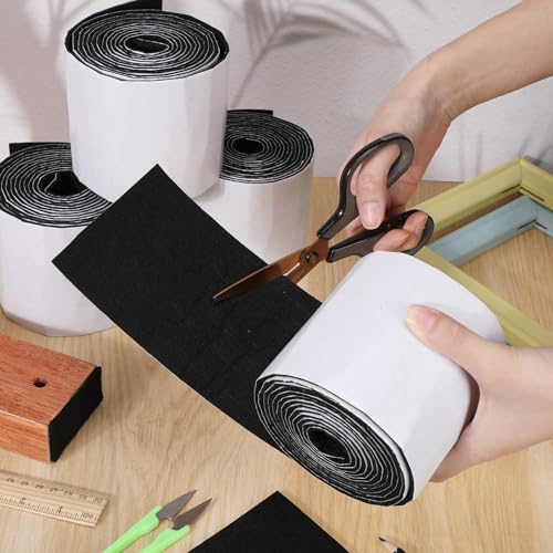 Zonon 4 Rolls 120 Inch Felt Strip with Adhesive Backing Felt Tapes Furniture Strip Rolls Self Stick Heavy Duty Polyester for Protecting Furniture and DIY Adhesive(Black,4 Inch) - color: Black, size: 4 Inch