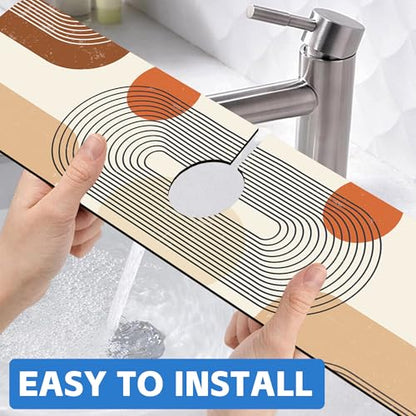 Abstract Minimalistic Geometric Sink Faucet Absorbing Mat Sink Splash Guard Faucet Mat Draining Mat Fast Drying Sink Protectors for Kitchen and Bathroom 5.5"×24" - size: 5.5" x 24"