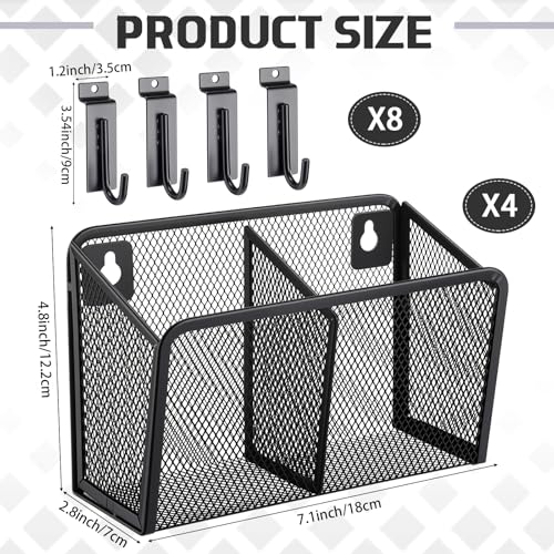 4 Set Slatwall Bins with Metal Hooks Mesh Wirewall Mounted Hanging Holder Containers Storage Organizer Slatwall Accessories for Craft Garage Tool Storage Room Panel Classroom Home