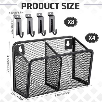 4 Set Slatwall Bins with Metal Hooks Mesh Wirewall Mounted Hanging Holder Containers Storage Organizer Slatwall Accessories for Craft Garage Tool Storage Room Panel Classroom Home