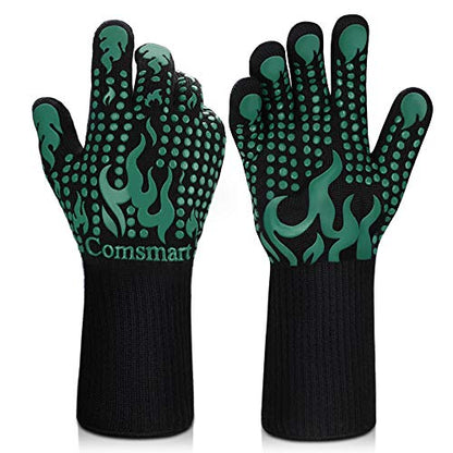 Comsmart BBQ Gloves, 1472 Degree F Heat Resistant Grilling Gloves Silicone Non-Slip Oven Gloves Long Kitchen Gloves for Barbecue, Cooking, Baking, Cutting - color: Green, size: long