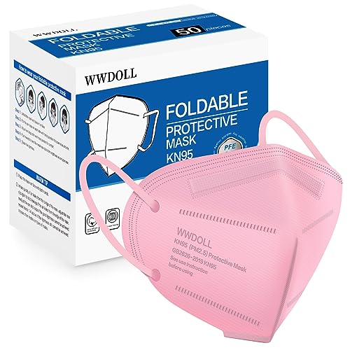 WWDOLL KN95 Face Mask 50 Pack, 5-Layers Breathable KN95 Masks, Pink - color: Pink