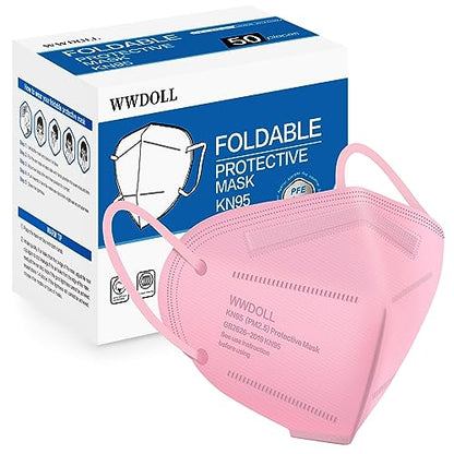 WWDOLL KN95 Face Mask 50 Pack, 5-Layers Breathable KN95 Masks, Pink - color: Pink